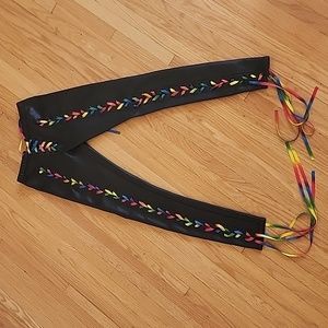 Current Mood Faux Leather Rainbow Lace Up Leggings